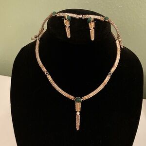 Elegant Vermeil 925 and Green Jade Bruital Necklace Set